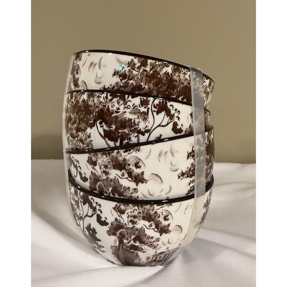 4 EATON FINE DINING TRANSFERWARE  BOWLS IN BROWN 4.5"
